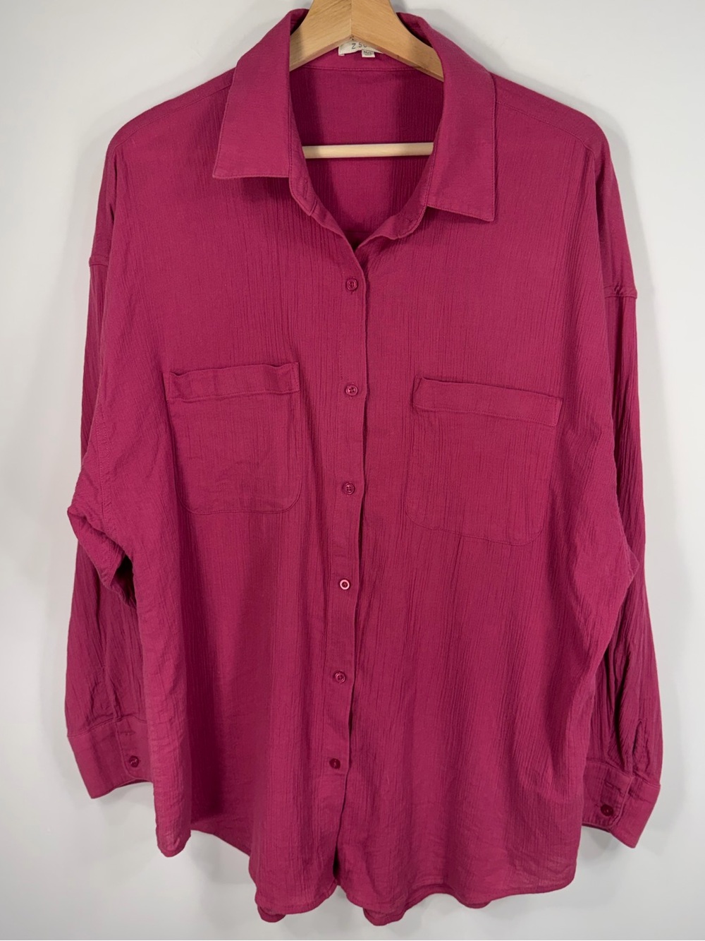 Z Supply Button-Front Oversized Pocket Blouse in Deep Berry